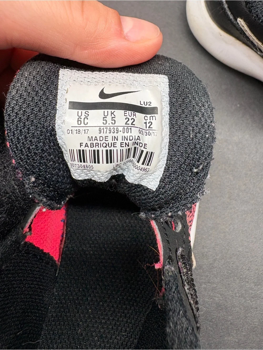 Nike Kids Pink and Black Knit Hook-and-Loop Sneakers